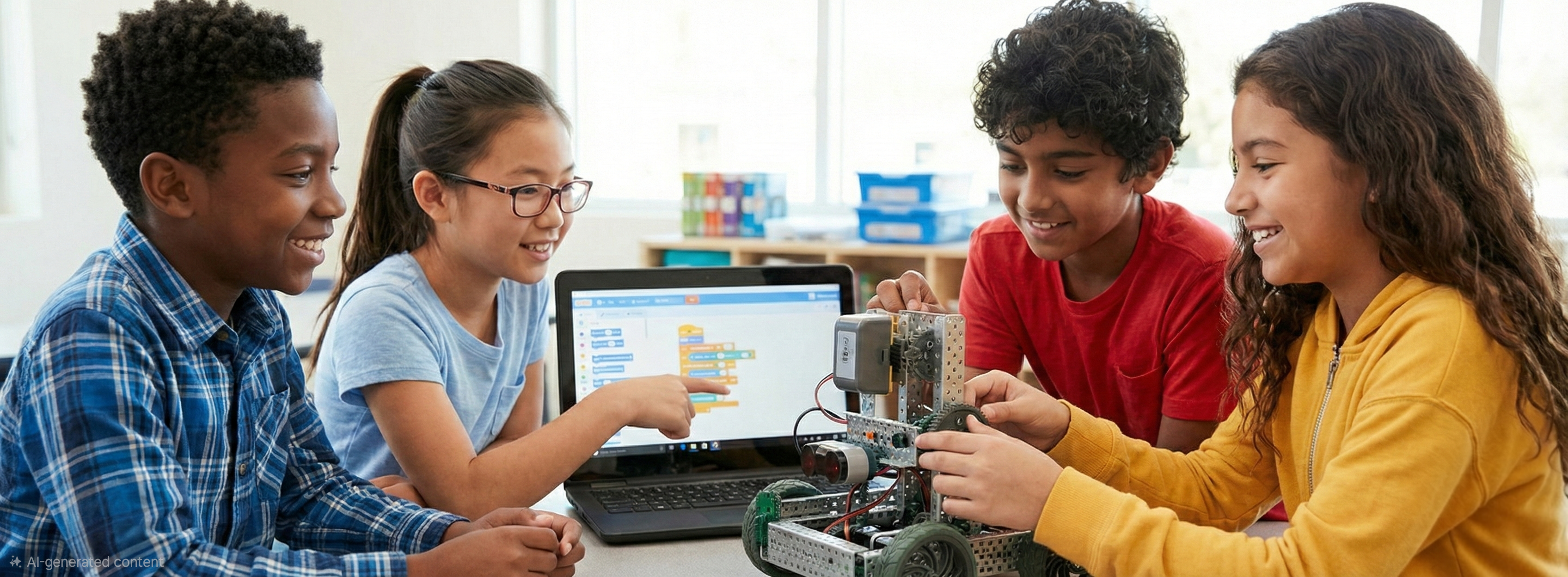Students collaborating on a group STEM project
